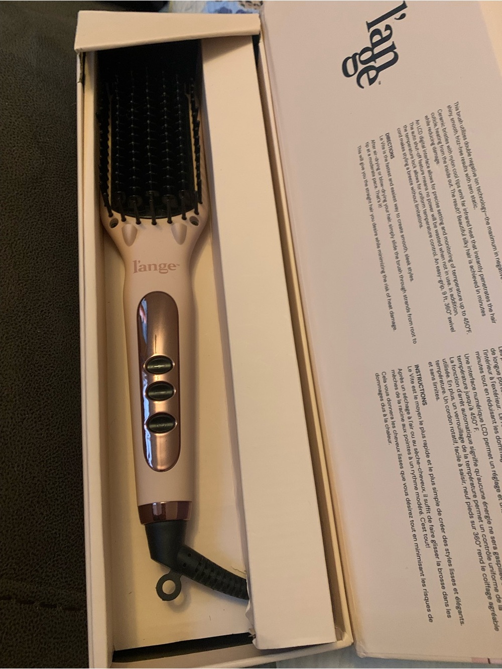 Lange Women’s Heated Straightening Brush - Rose Gold and Cream